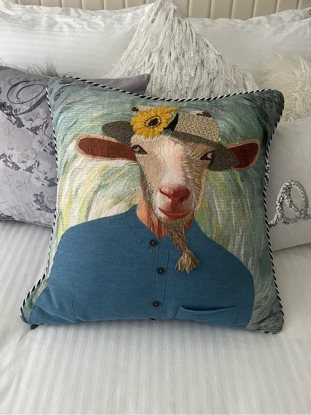 Mackenzie-Childs Vincent Van Goat Throw Pillow. Rare and Retired. Like New!